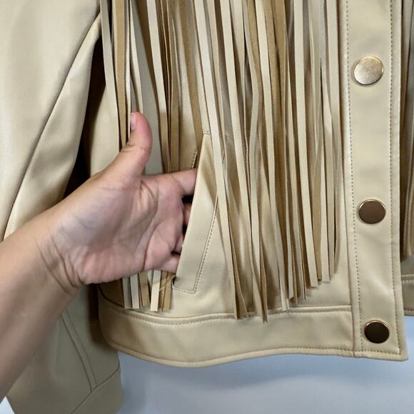 G by Giuliana Black Label Faux Leather Graphic Fringe Jacket Size XS - Picture 5 of 11